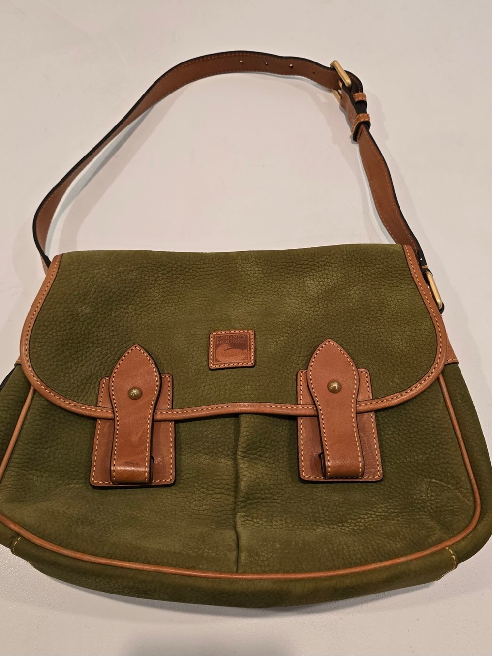 Dooney & Bourke Olive Green Pebbled Grain Messenger Shoulder Bag